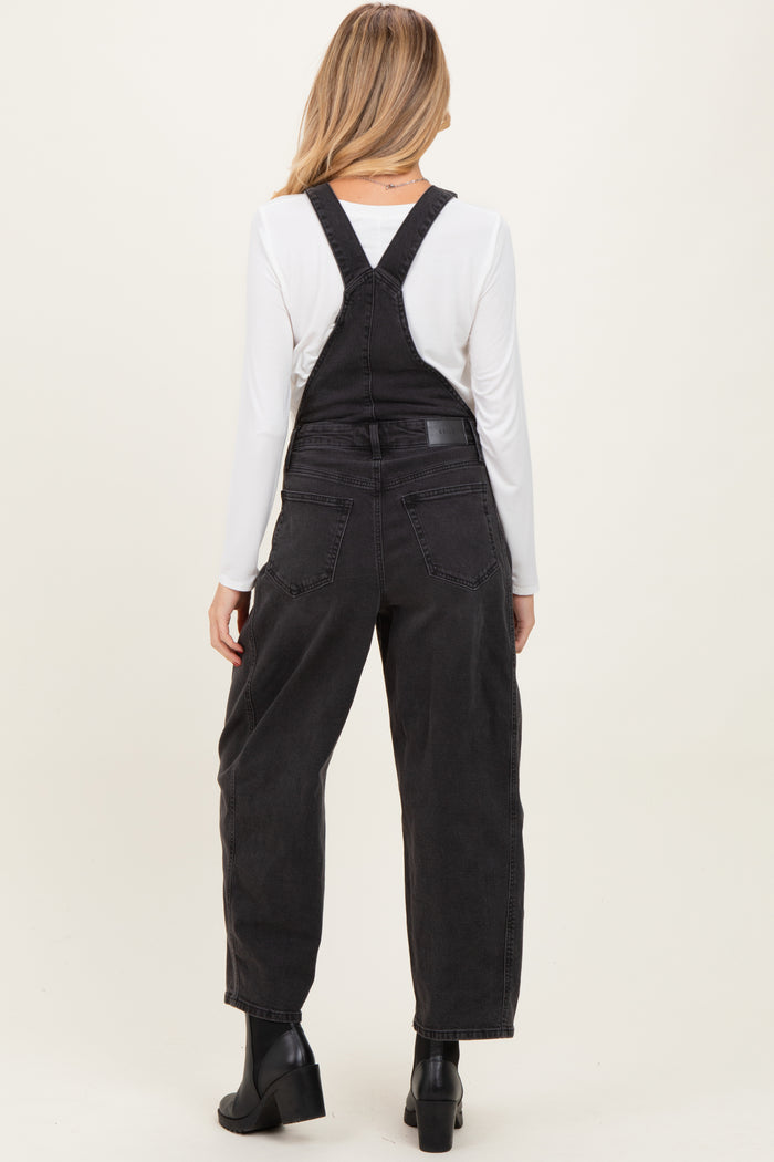 Black Barrel Leg Maternity Denim Overalls
