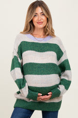 Green Wide Stripe Chunky Knit Maternity Sweater
