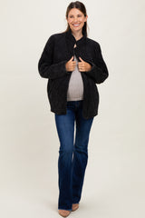 Black Quilted Oversized Maternity Jacket