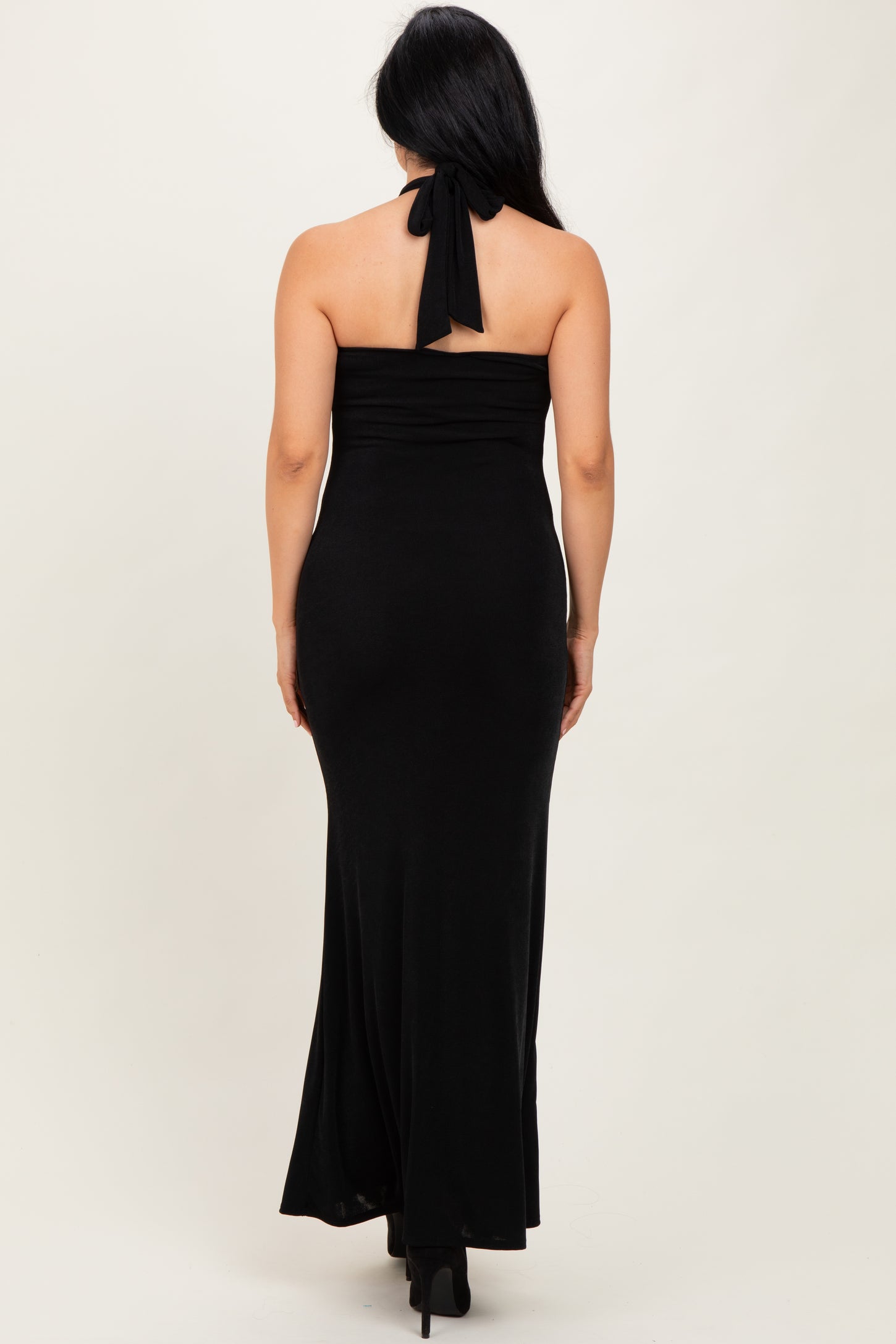 Black Halter Pendant Maxi Dress