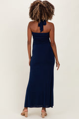 Navy Halter Pendant Maternity Maxi Dress