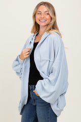 Light Blue Solid Terry Long Dolam Sleeve Vintage Hoodie