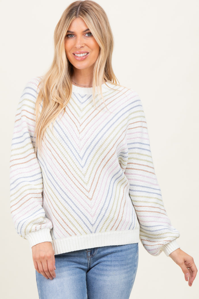 Cream Multi Crew Neck Striped Long Sleeve Maternity Sweater