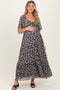 Navy Floral Sweetheart Neck Flutter Sleeve Maternity Maxi Dress