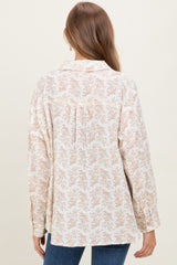 Mocha Floral Cotton Gauze Oversized Button-Down Maternity Shirt