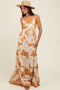 Camel Leaf Print Sleeveless Maxi Dress