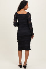 Black Lace Ruffle Tiered Off Shoulder Maternity Midi Dress