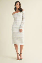White Lace Ruffle Tiered Off Shoulder Maternity Midi Dress