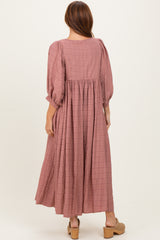 Mauve Plaid Front Tie Cutout Midi Dress
