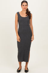 Charcoal Cable Knit Sleeveless Maternity Midi Dress