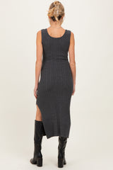 Charcoal Cable Knit Sleeveless Maternity Midi Dress