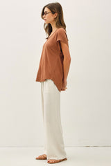 Dark Camel V-Neck Top