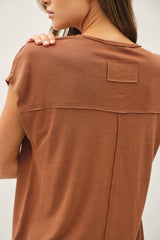Dark Camel V-Neck Top