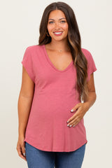 Coral V-Neck Maternity Top
