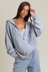 Light Blue Oversized Sweater Knit Maternity Hoodie