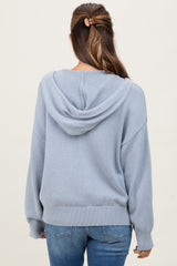 Light Blue Oversized Sweater Knit Maternity Hoodie