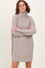 Taupe Turtleneck Chunky Knit Maternity Sweater Dress