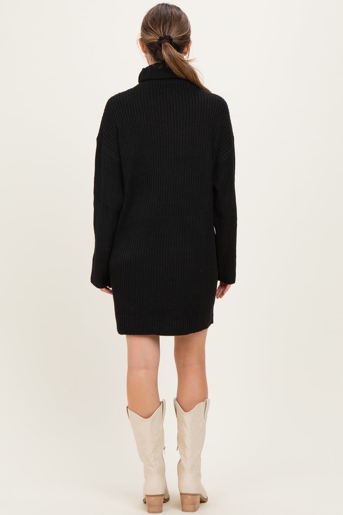 Black Turtleneck Chunky Knit Maternity Sweater Dress