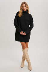 Black Turtleneck Chunky Knit Sweater Dress