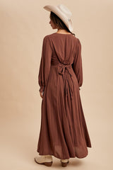 Brown Lace Detail Button Down Maxi Dress