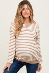 Mocha Contrast Rib Long Sleeve Maternity Pullover Top