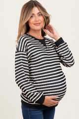 Black Contrast Rib Long Sleeve Maternity Pullover Top
