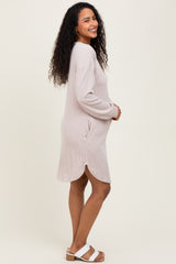 Beige Rib Knit Long Sleeve Maternity Dress