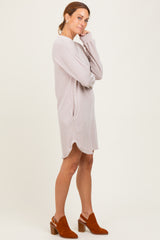 Beige Rib Knit Long Sleeve Dress