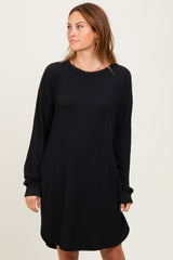 Black Rib Knit Long Sleeve Dress