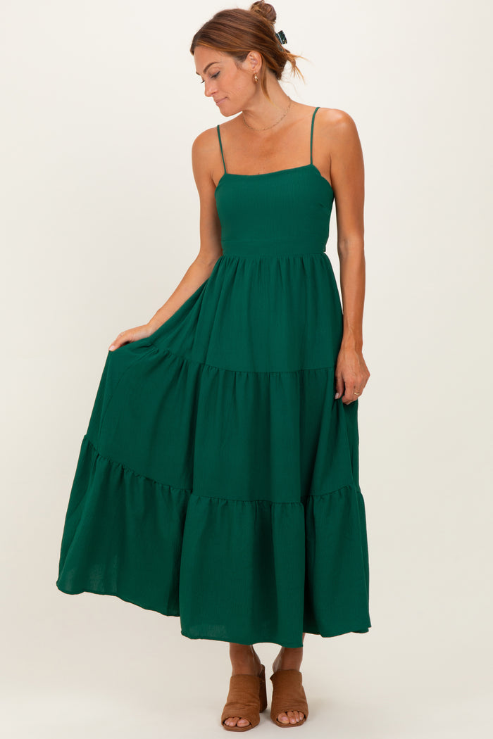 Forest Green Tiered Cutout Tie Back Maternity Midi Dress