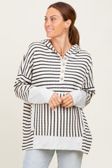 Cream Textured Stripe Button Up Hoodie