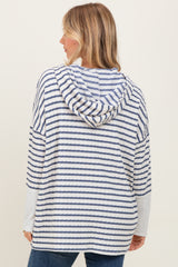 Light Navy Textured Stripe Button Up Hoodie