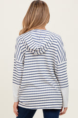 Light Navy Textured Stripe Button Up Maternity Hoodie