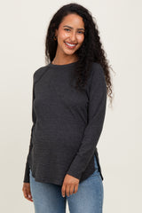 Charcoal Baby Waffle Knit Long Sleeve Maternity Top