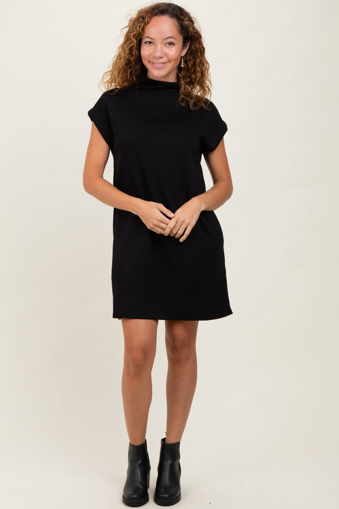 Black Mock Neck Maternity Mini Dress