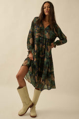 Navy Floral Chiffon Ruffle Tiered Maternity Midi Dress