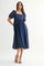 Navy Swiss Dot Puff Sleeve Midi Dress