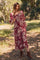 Burgundy Floral Smocked 3/4 Sleeve Midi Dress
