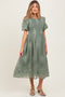 Light Olive Floral Lace Smocked Maternity Midi Dress