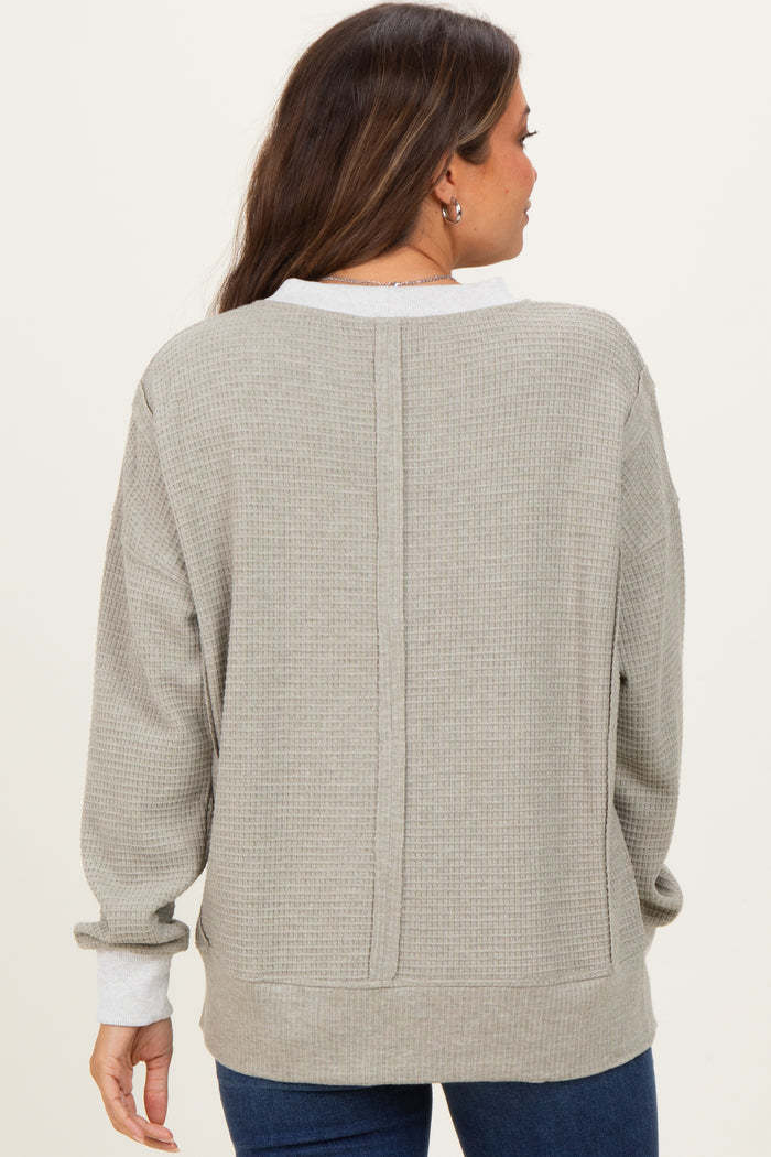 Light Olive Oversized Contrast Trim Maternity Thermal Pullover
