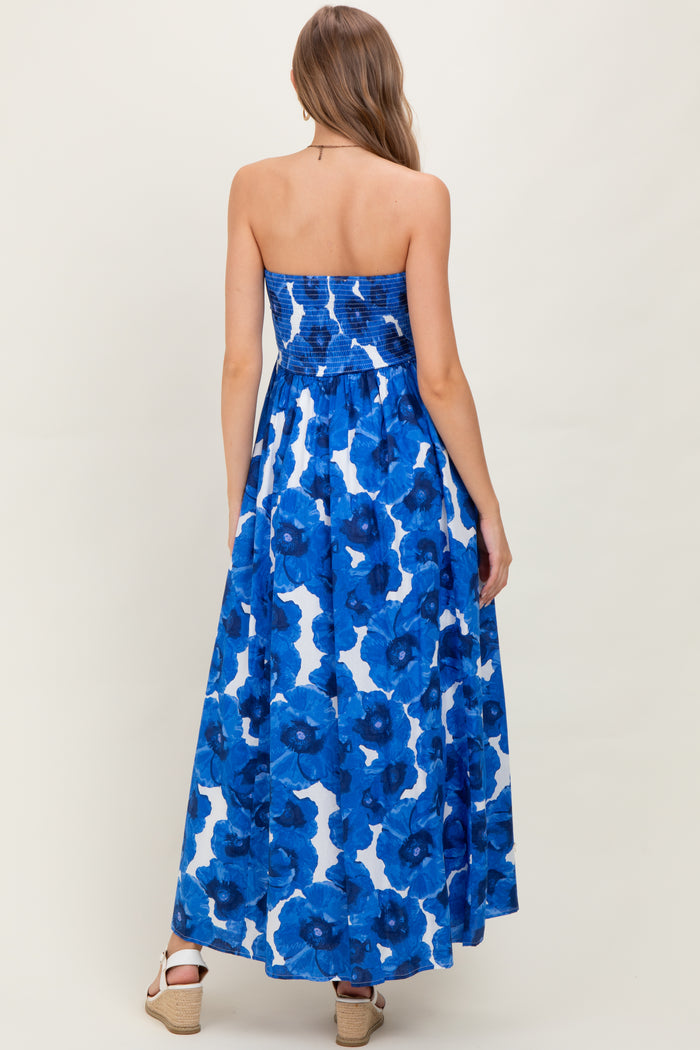 Royal Blue Floral Strapless Maternity Maxi Dress