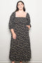 Black Floral Smocked Long Sleeve Plus Maxi Dress