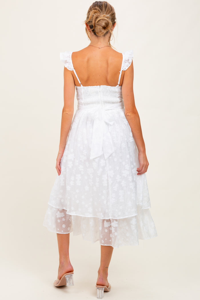 White Embroidered Twist Front Cutout Maternity Midi Dress