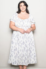 Ivory Floral Smocked Sweetheart Neckline Maternity Plus Midi Dress