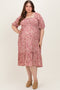 Pink Floral Smocked Maternity Plus Midi Dress