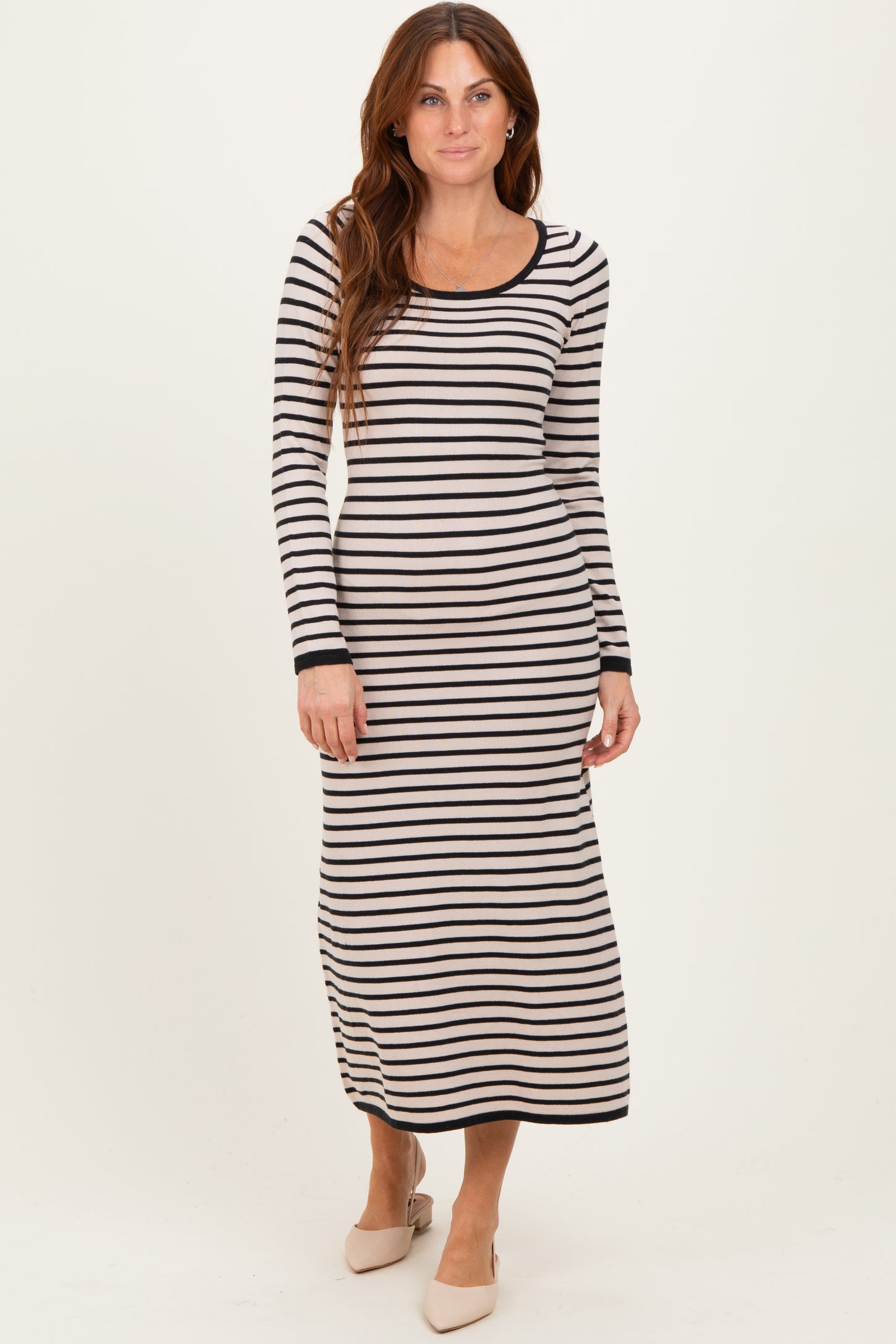 Black Striped Cutout Long Sleeve Maxi Dress