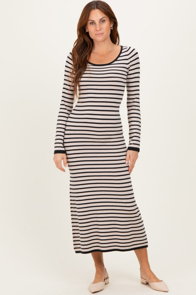 Black Striped Cutout Long Sleeve Maternity Maxi Dress
