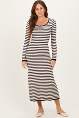 Black Striped Cutout Long Sleeve Maternity Maxi Dress