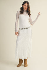 White Lace Mock Neck Long Sleeve Maternity Maxi Dress