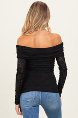 Black Lace Off Shoulder Long Sleeve Maternity Top